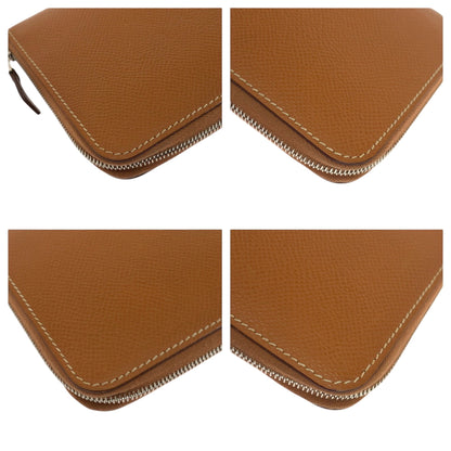 Hermes Azap Long Silk In Gold Brown Silver Hardware Epsom Leather Wallet Round Zipper X Stamp