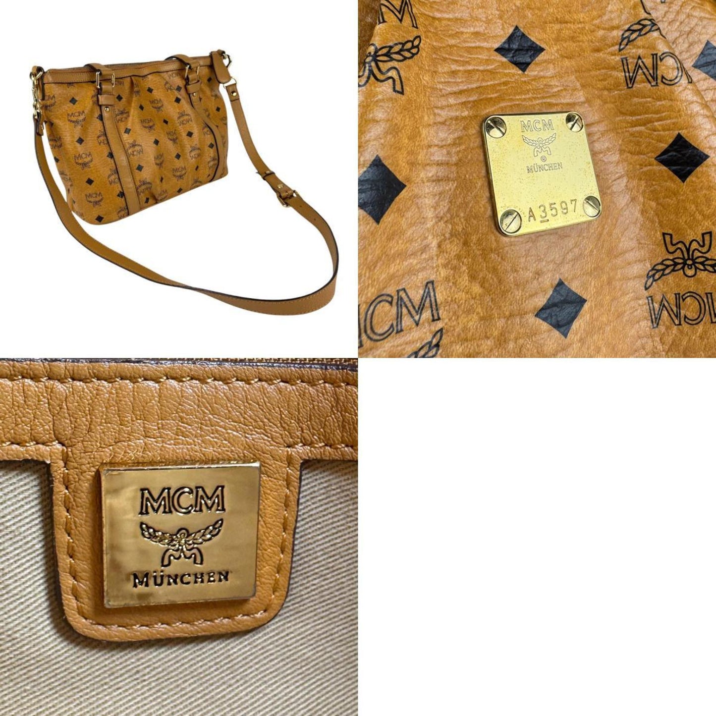 Mcm Handbag Shoulder Bag Leather Brown Black Gold