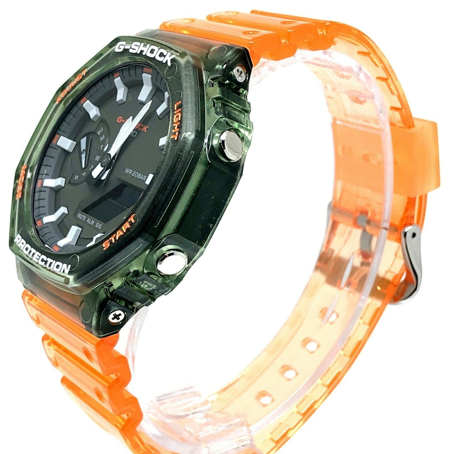 G-Shock Casio Ga-2100Hc-4A Hidden Coast Series Octagonal Case Casio Oak Green And Orange Skeleton