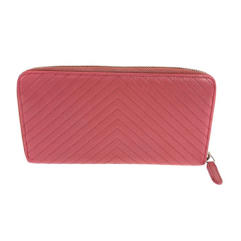 Chanel V Chevron Stitch Coco Mark Pink Gold Hardware Caviar Skin Long Wallet Round Zipper