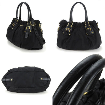 Prada Handbag Shoulder Nylon Leather Black