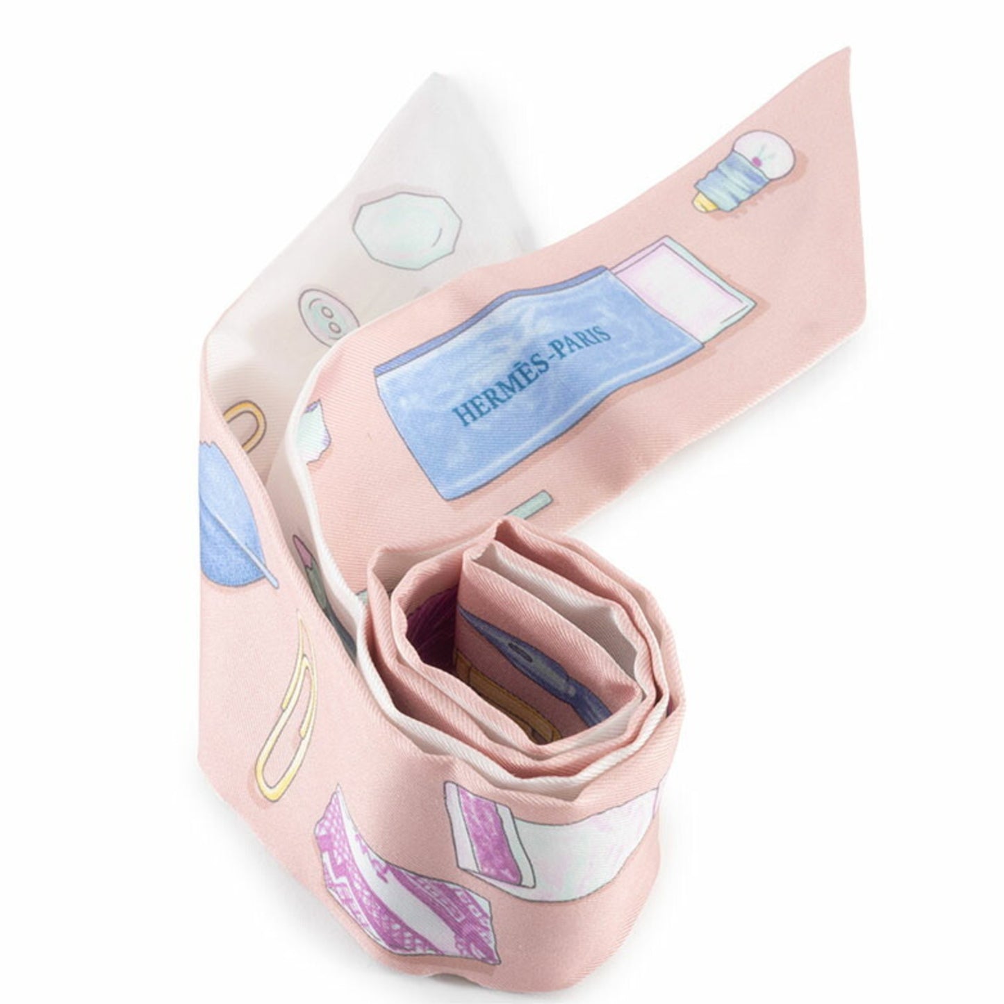 Hermes Herms Twilly In-The-Pocket Silk Scarf With Multicolored Pink Ribbon (H062340S