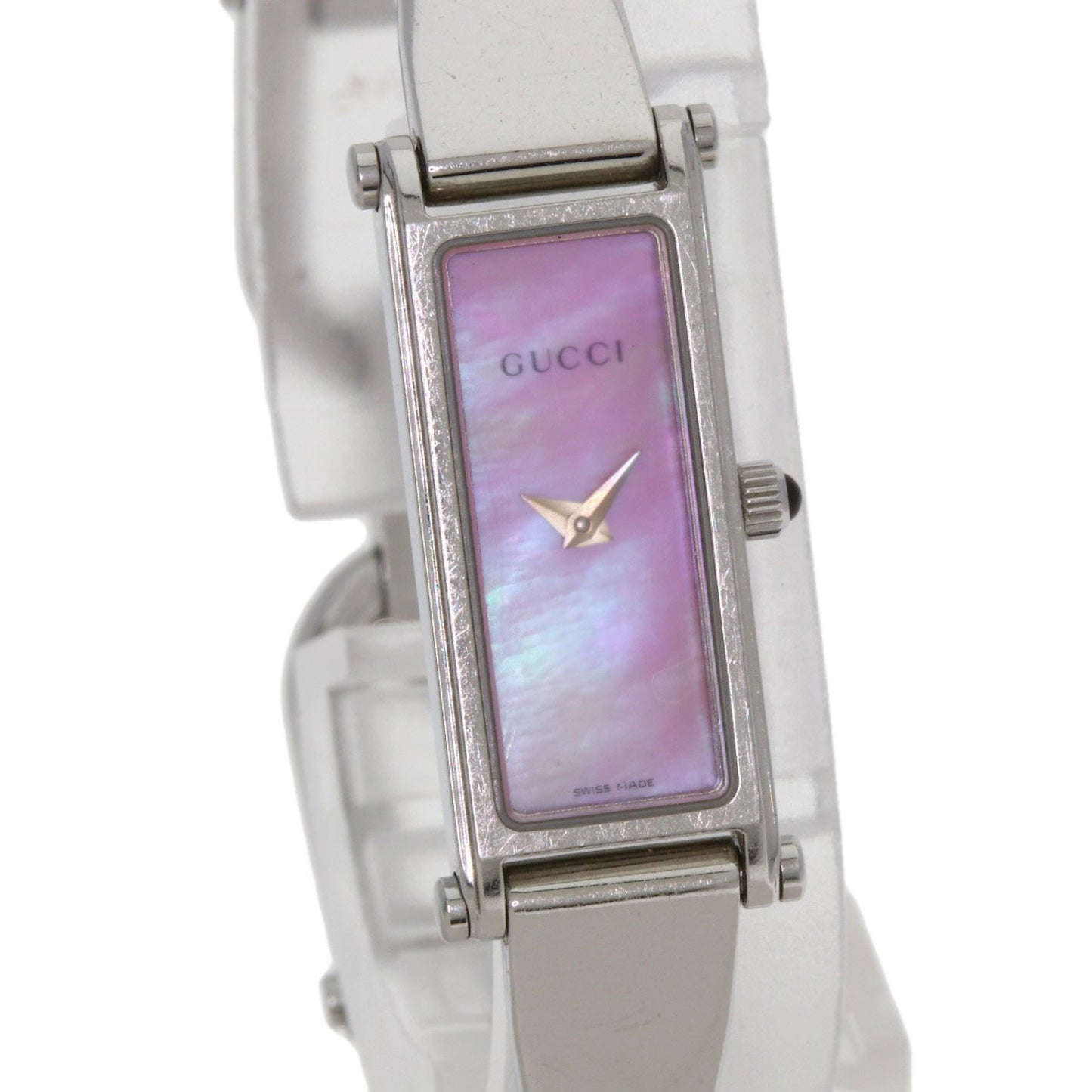 Gucci 1500L Square Face Bangle Pink Shell Watch Stainless Steel/Ss