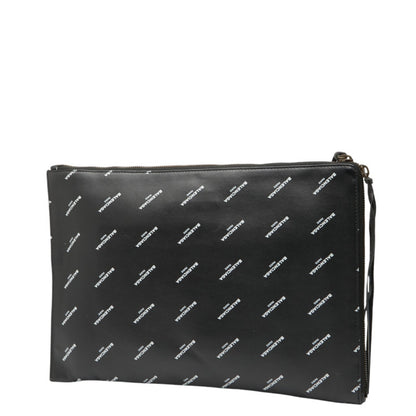 Balenciaga Logo Print Clutch Bag 362967 Black Leather