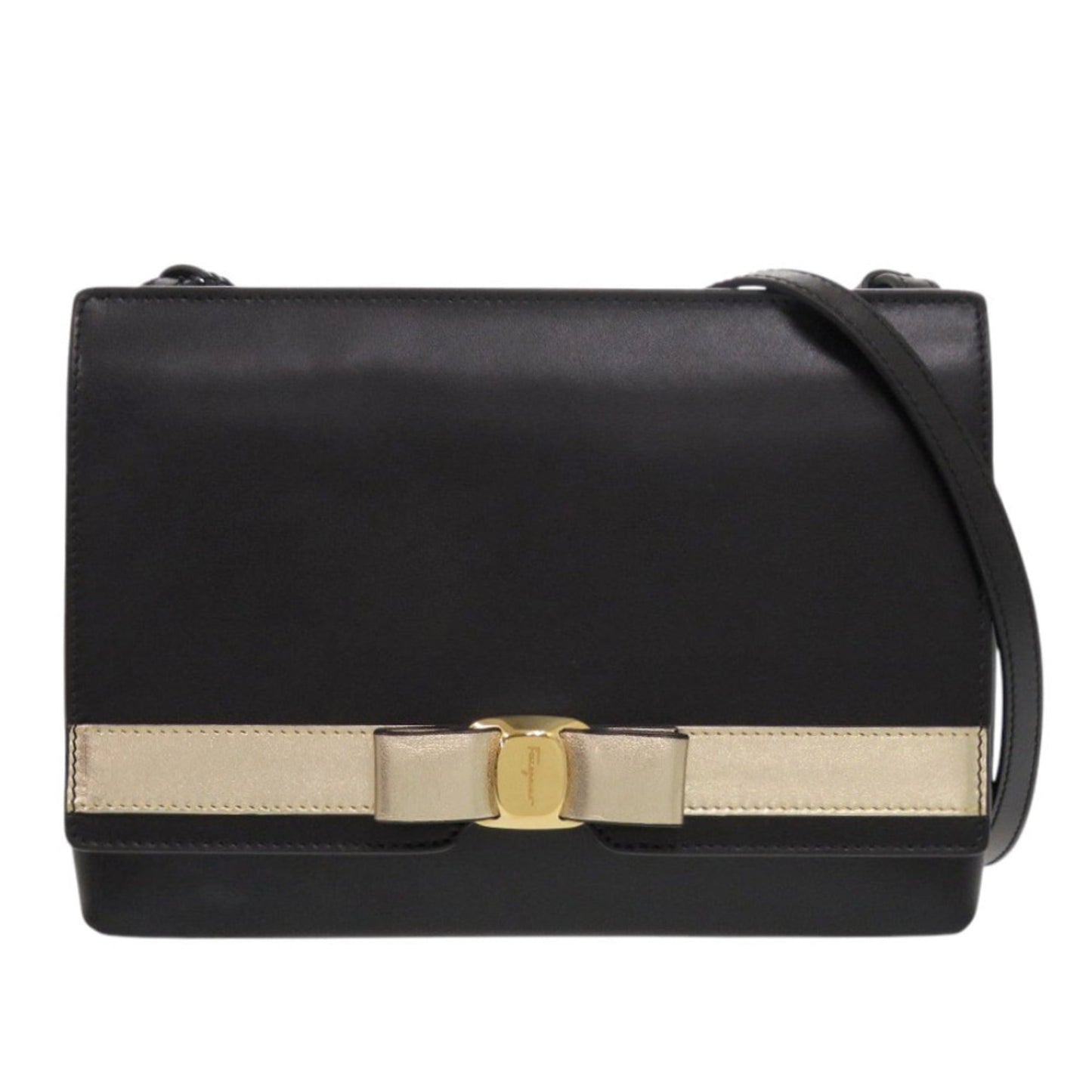 Salvatore Ferragamo Vara Ribbon Leather Black Shoulder Bag 0529