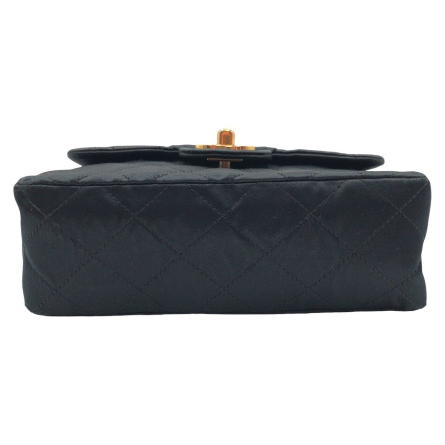 Vintage Chanel Mini Matelasse Coco Mark Turnlock Black Satin Crossbody Shoulder Bag