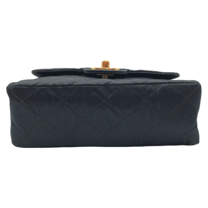 Vintage Chanel Mini Matelasse Coco Mark Turnlock Black Satin Crossbody Shoulder Bag