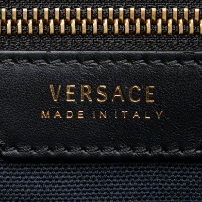 Versace Handbag Tote Bag Navy Canvas Leather