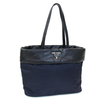 Prada Tote Bag 1Bg225 Navy Black Nylon Leather Shoulder
