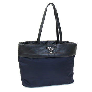 Prada Tote Bag 1Bg225 Navy Black Nylon Leather Shoulder