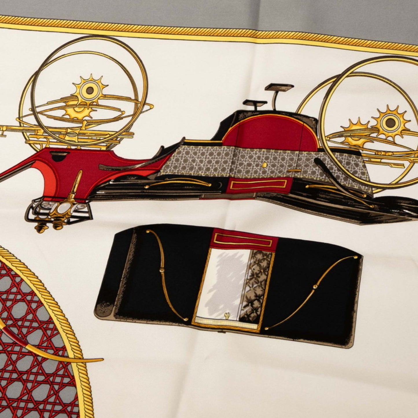 Hermes Herms Carr 90 "Les Voitures A Transformation" Folding Carriage Scarf