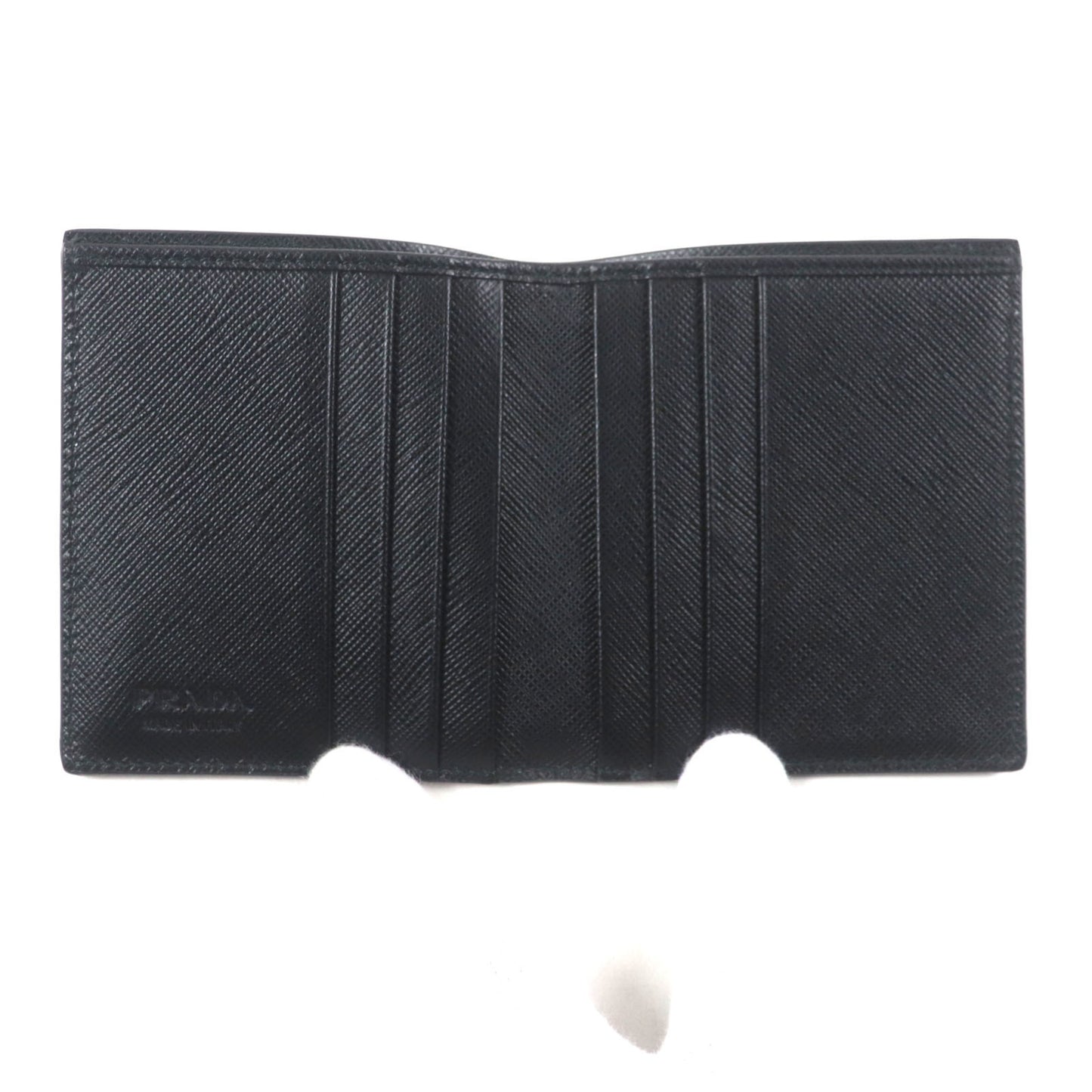 Prada 2Mo004 Saffiano Leather Two-Tone Compact Wallet With Logo Hardware