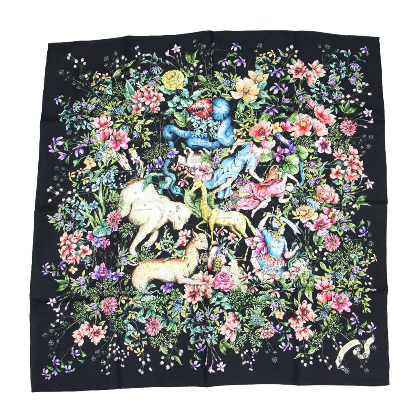 Christian Dior 22 D-Constellation Print Silk Scarf/Muffler In Black