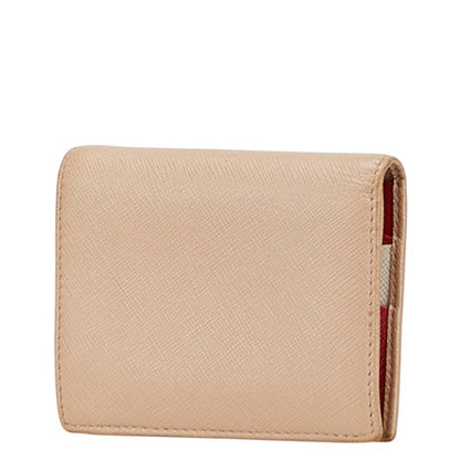 Prada Logo Bifold Wallet In Beige Leather