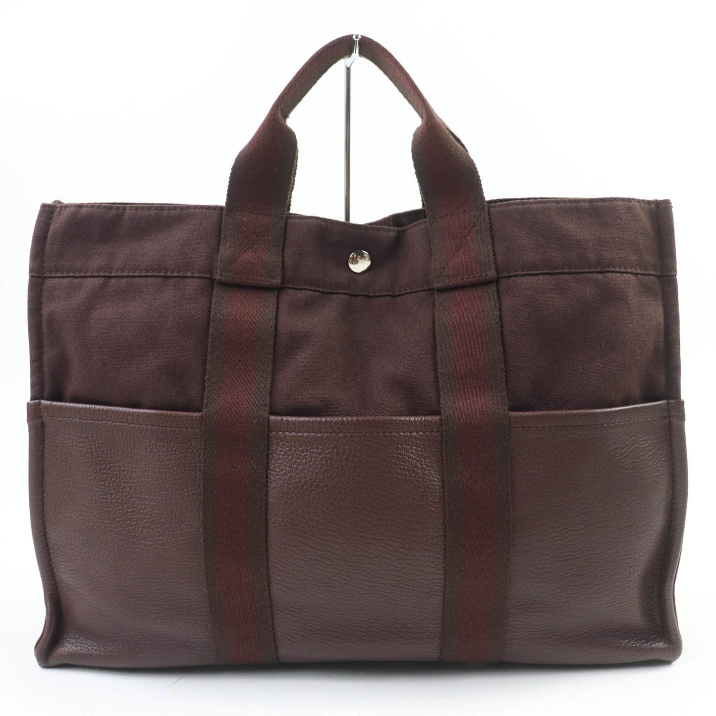 Hermes Four Tou Mm Silver Hardware Serie Button Half Leather Canvas Tote Bag Brown Made In France