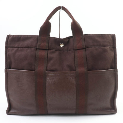 Hermes Four Tou Mm Silver Hardware Serie Button Half Leather Canvas Tote Bag Brown Made In France