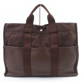 Hermes Four Tou Mm Silver Hardware Serie Button Half Leather Canvas Tote Bag Brown Made In France