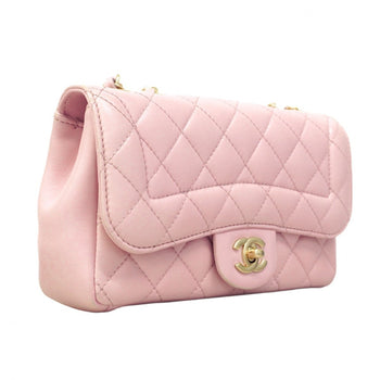 Chanel Shoulder Bag Matelasse W Chain Lambskin Pink Champagne