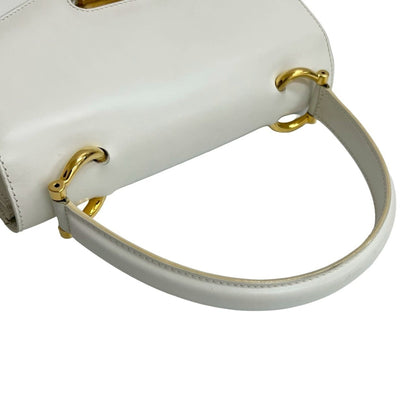 Celine Logo Gold Calf Leather Handbag Mini Tote Bag White 15154