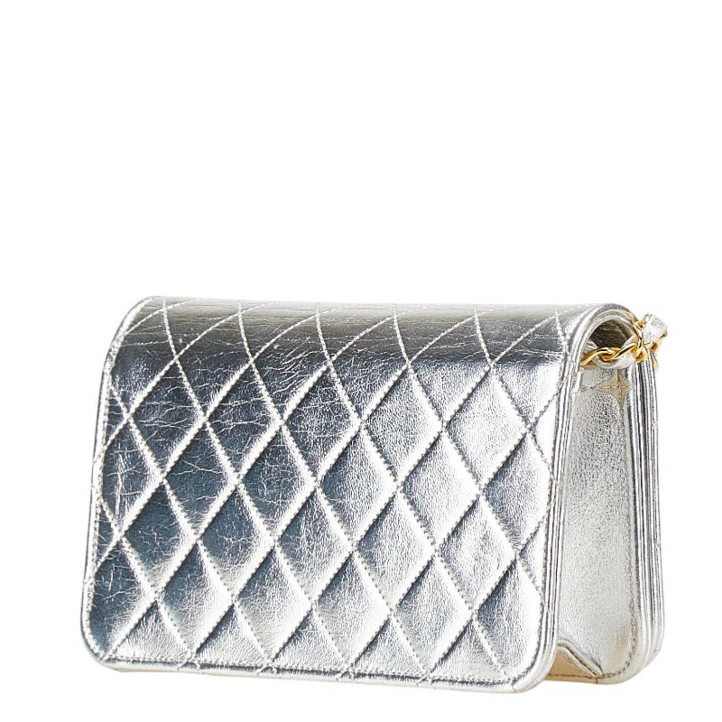 Chanel Matelasse Coco Mark Chain Shoulder Bag In Silver Leather