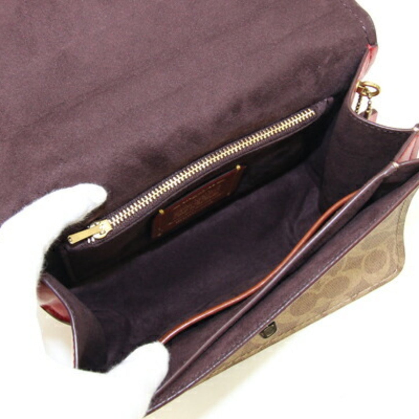 Coach Handbag 88202 Beige Red Pvc Leather Flower Motif Chain Shoulder Bag