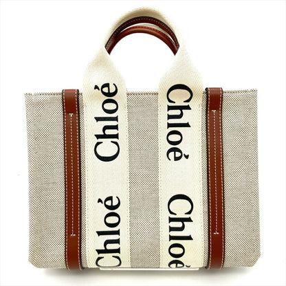 Chlo Chloe Woody Small Tote Bag Cotton Leather 04217565 Brown