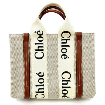 Chlo Chloe Woody Small Tote Bag Cotton Leather 04217565 Brown