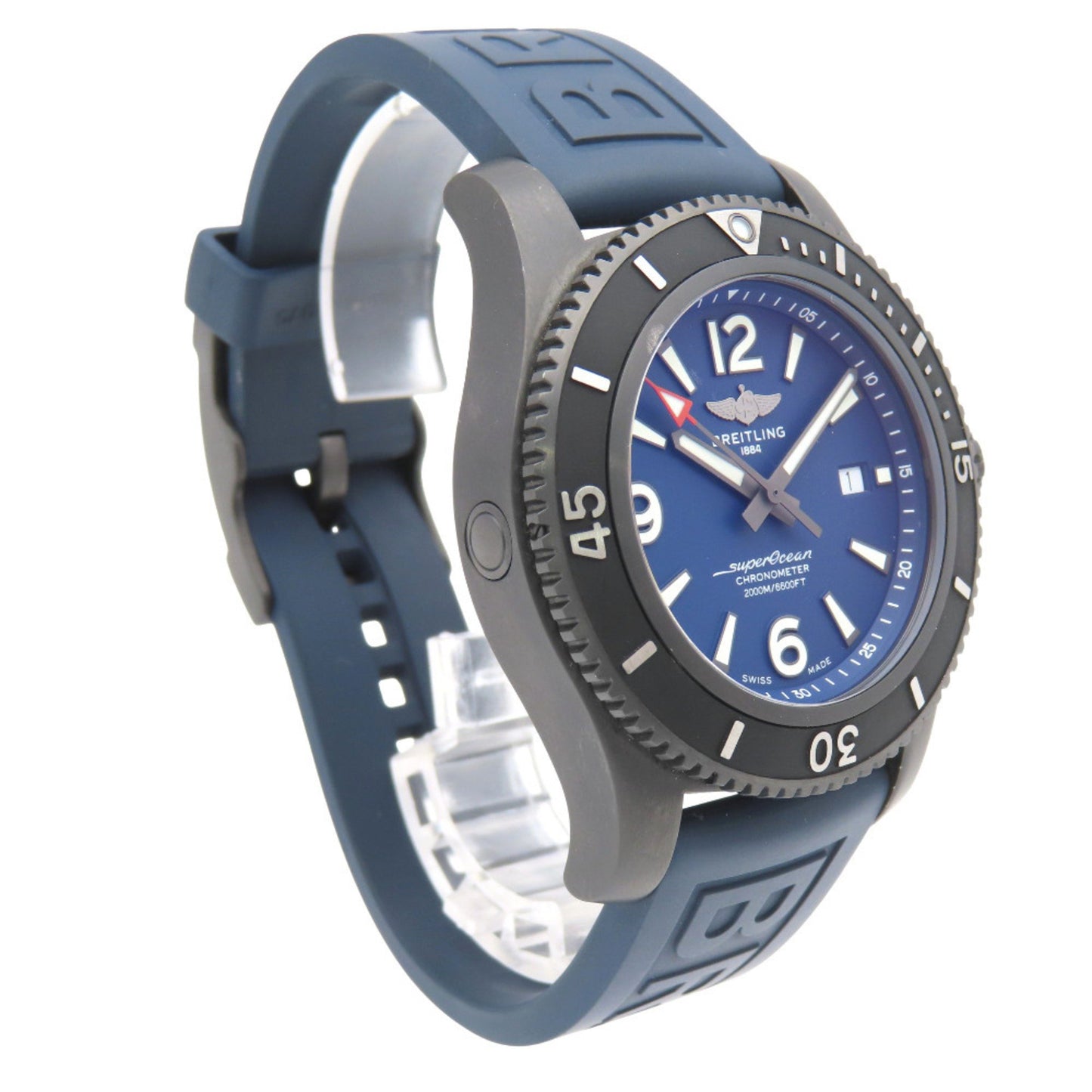 Breitling Superocean Automatic 46 Black Steel M17368 Watch Stainless Steel/Rubber Blue Navy Dial