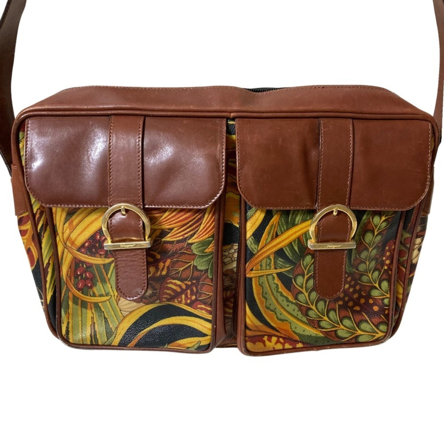 Salvatore Ferragamo Botanical Leather Combination Shoulder Bag