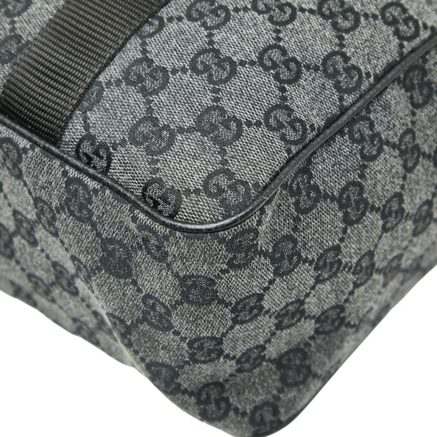 Gucci Gg Canvas Business Bag Handbag 282529 Gray Black Leather