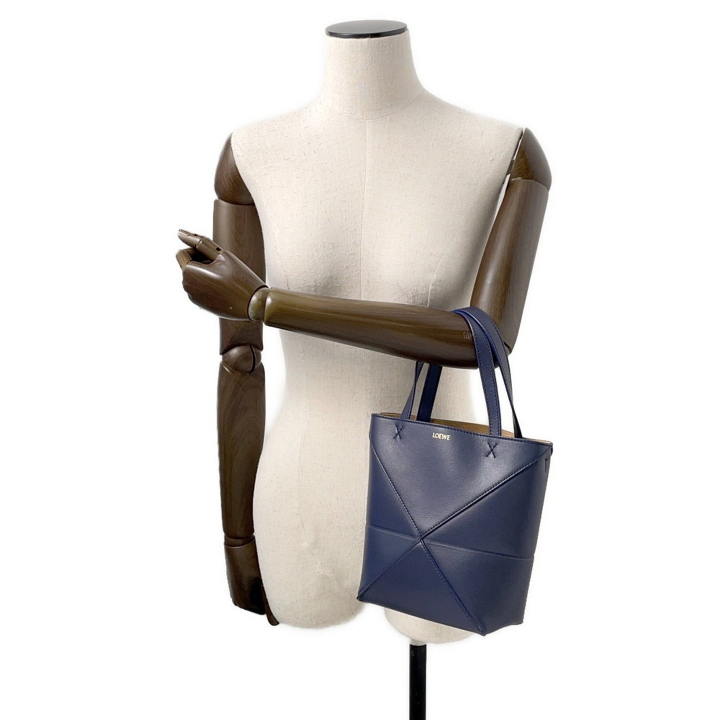 Loewe Handbag Puzzle Fold Mini Tote Shiny Calf Leather A657V25X01 2Way Navy