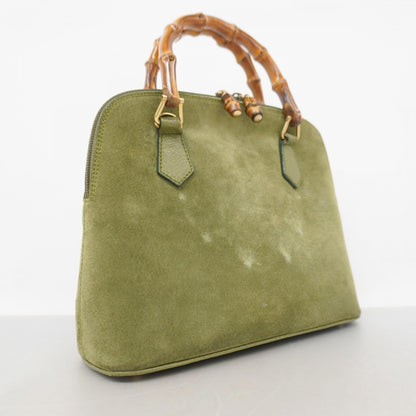 Gucci Bamboo Handbag 000 1046 0290 Suede Green Champagne 2-Way Bag