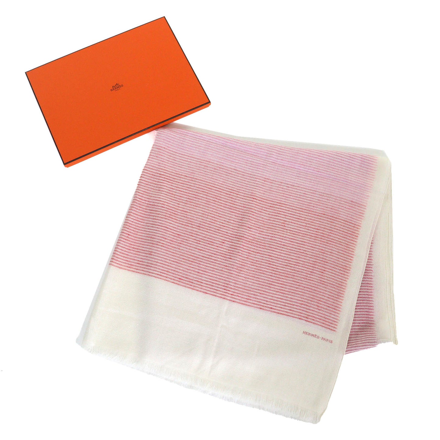 Hermes 100% Cashmere Multi-Stripe Mini Fringe Large Shawl/Stole In Multicolor
