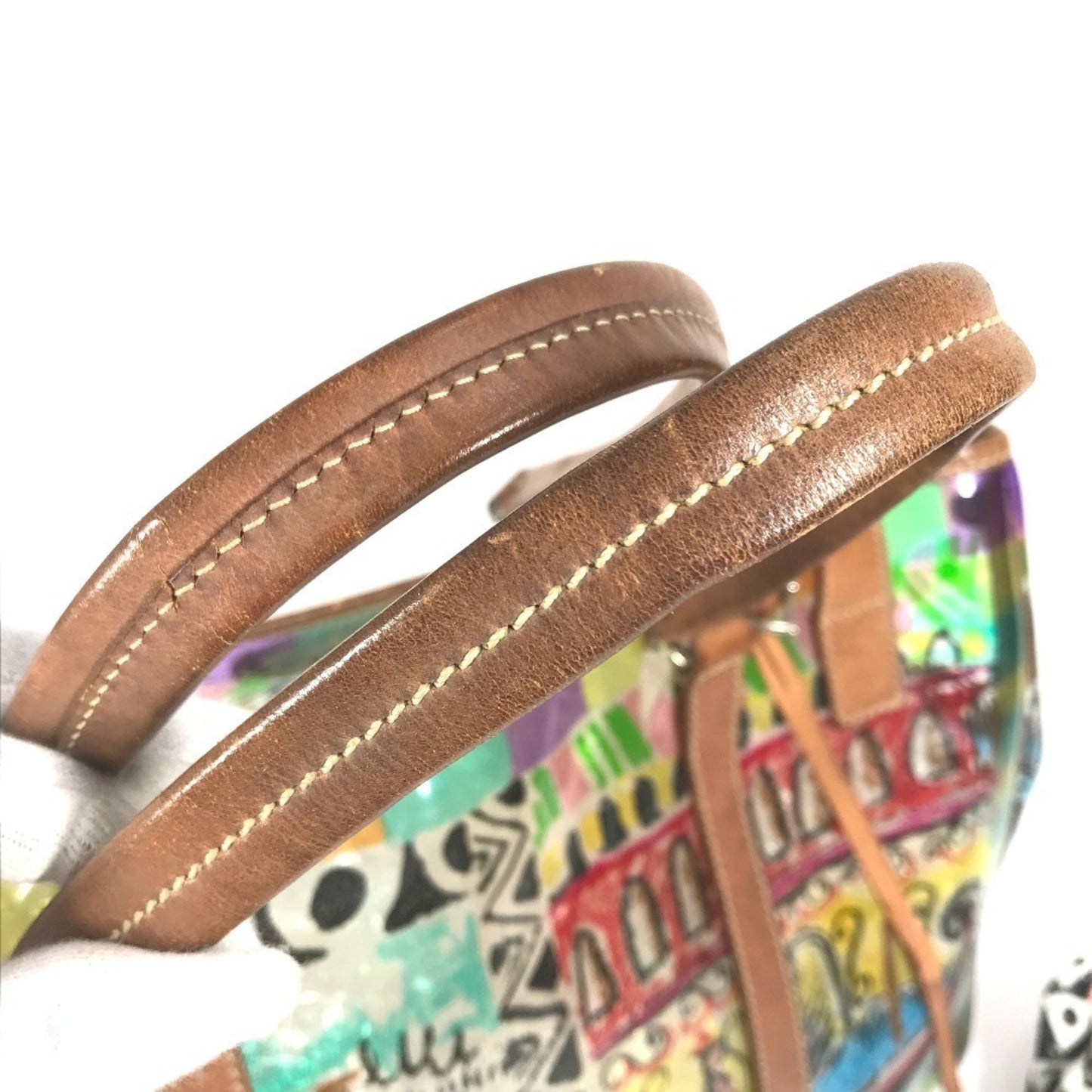 Prada Br2515 Venetian Print All-Over Triangle Logo Plaque Shoulder Bag/Tote Bag In Vinyl And Leather