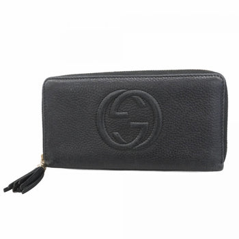 Gucci Soho Long Wallet 308004 Leather Black Champagne