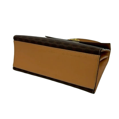 Celine Macadam Blason Pattern Logo Ring Leather Handbag Tote Bag Brown 11767