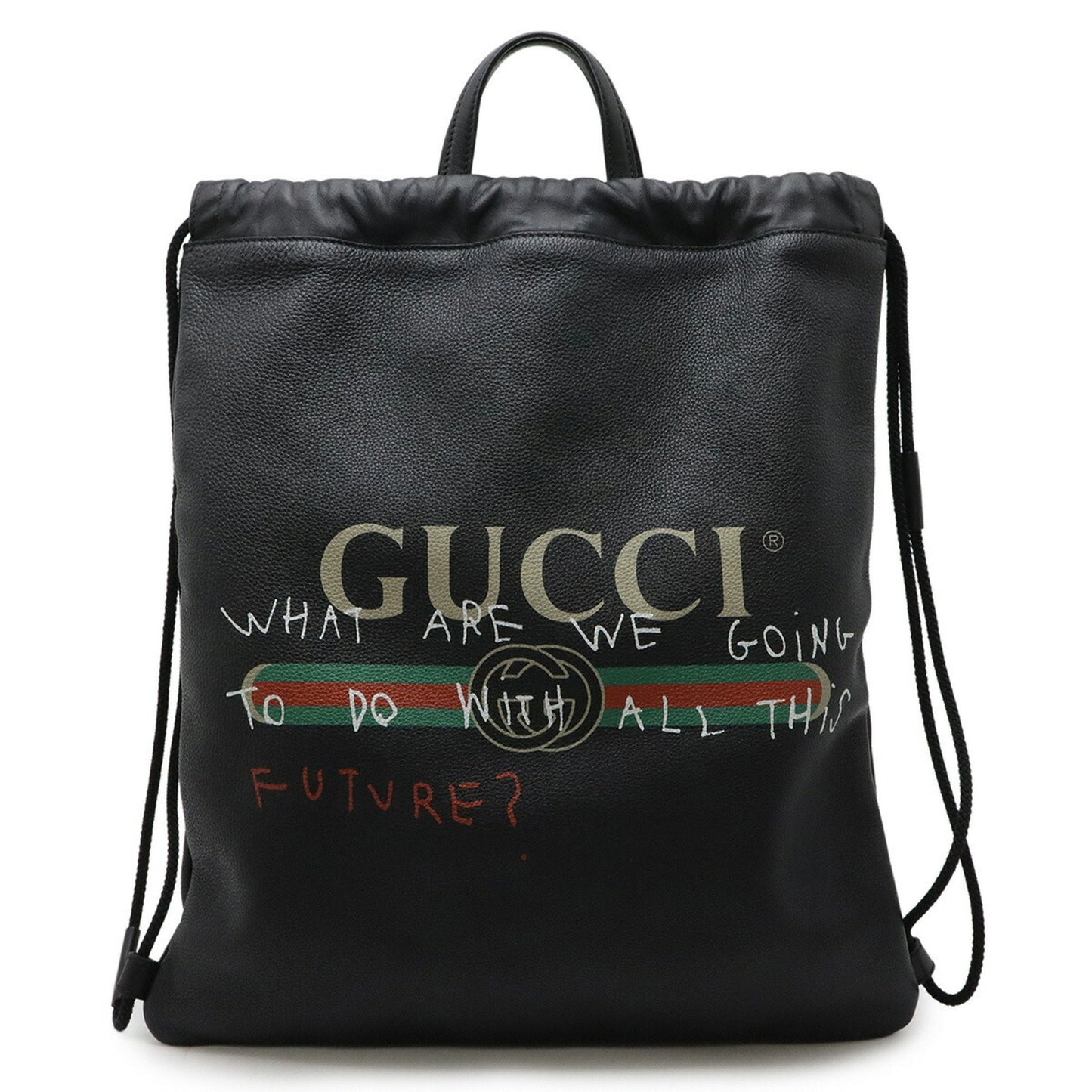 Gucci Gucci Print Coco Capitan Drawstring Backpack/Tote Bag In Black Leather