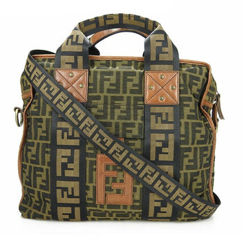 Fendi 7Va158 2Way Handbag Zucca Shoulder Nylon Leather Gold Hardware 2Way Hand Bag Canvas Brown