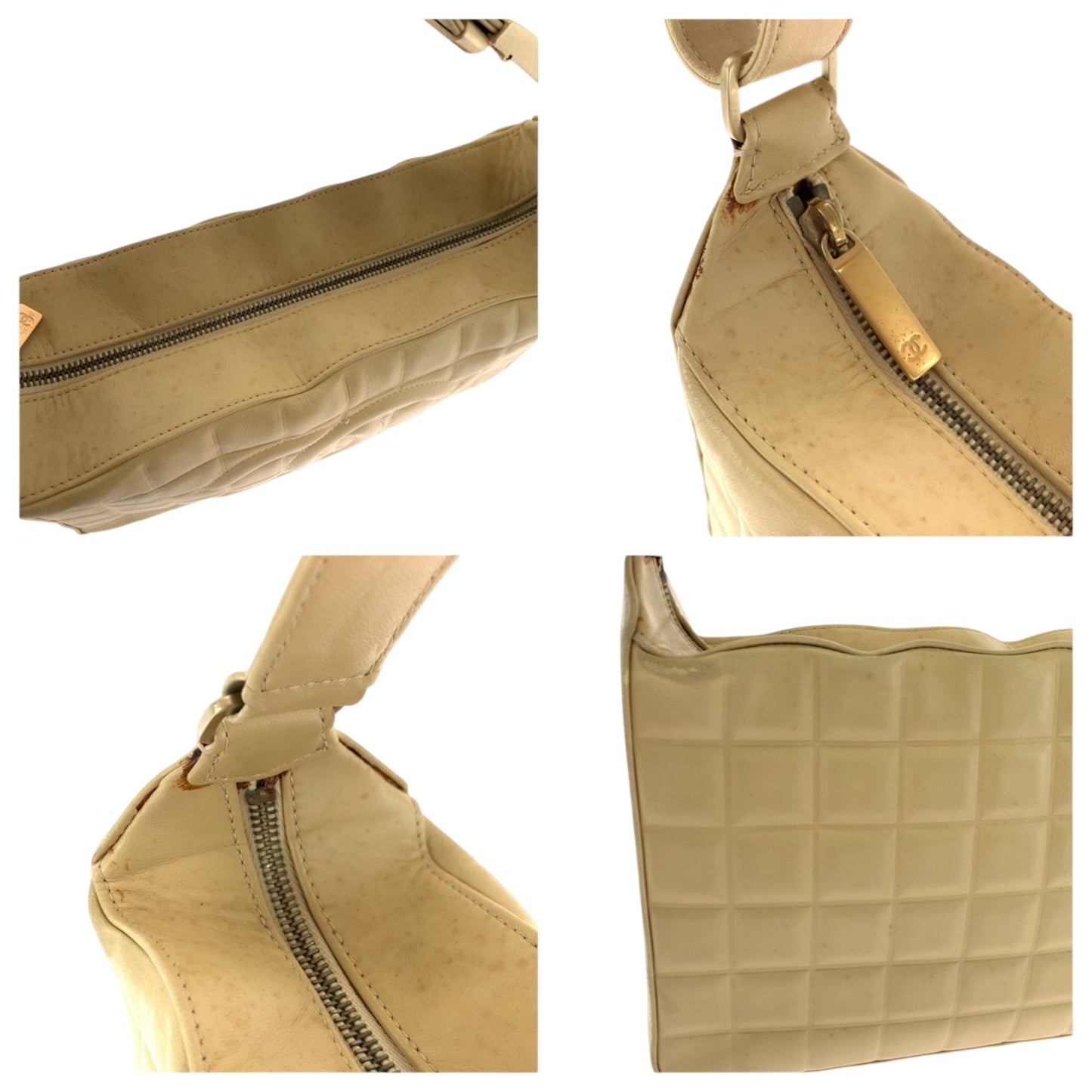 Chanel Vintage Chocolate Bar Coco Mark Beige Lambskin Shoulder Bag With Gold Hardware