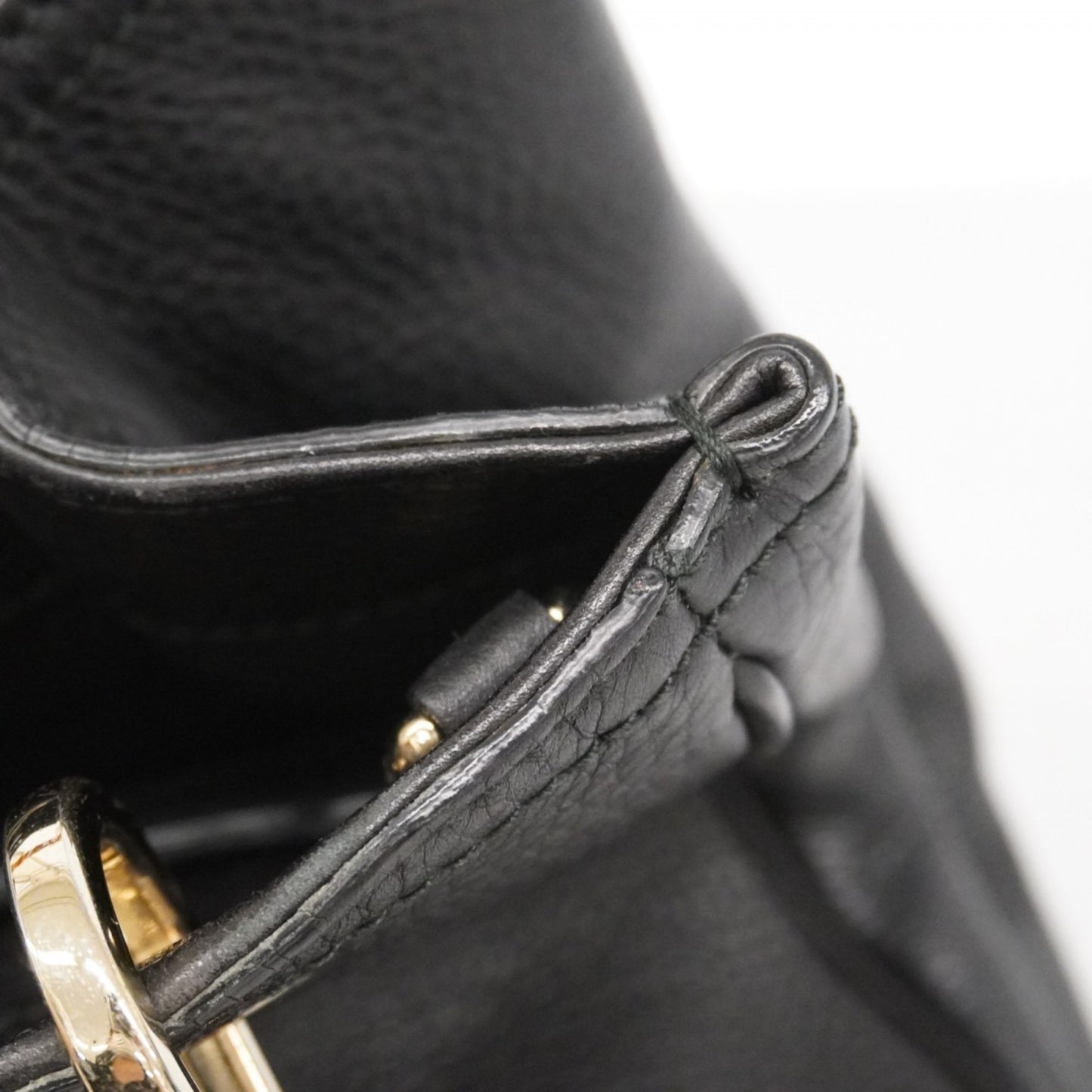 Gucci Bamboo Handbag 336032 Leather Black Champagne 2-Way Bag