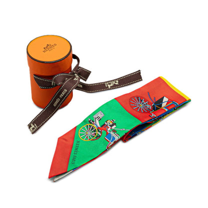 Hermes Twilly Carriage Scarf Muffler Red Blue Multicolor Silk
