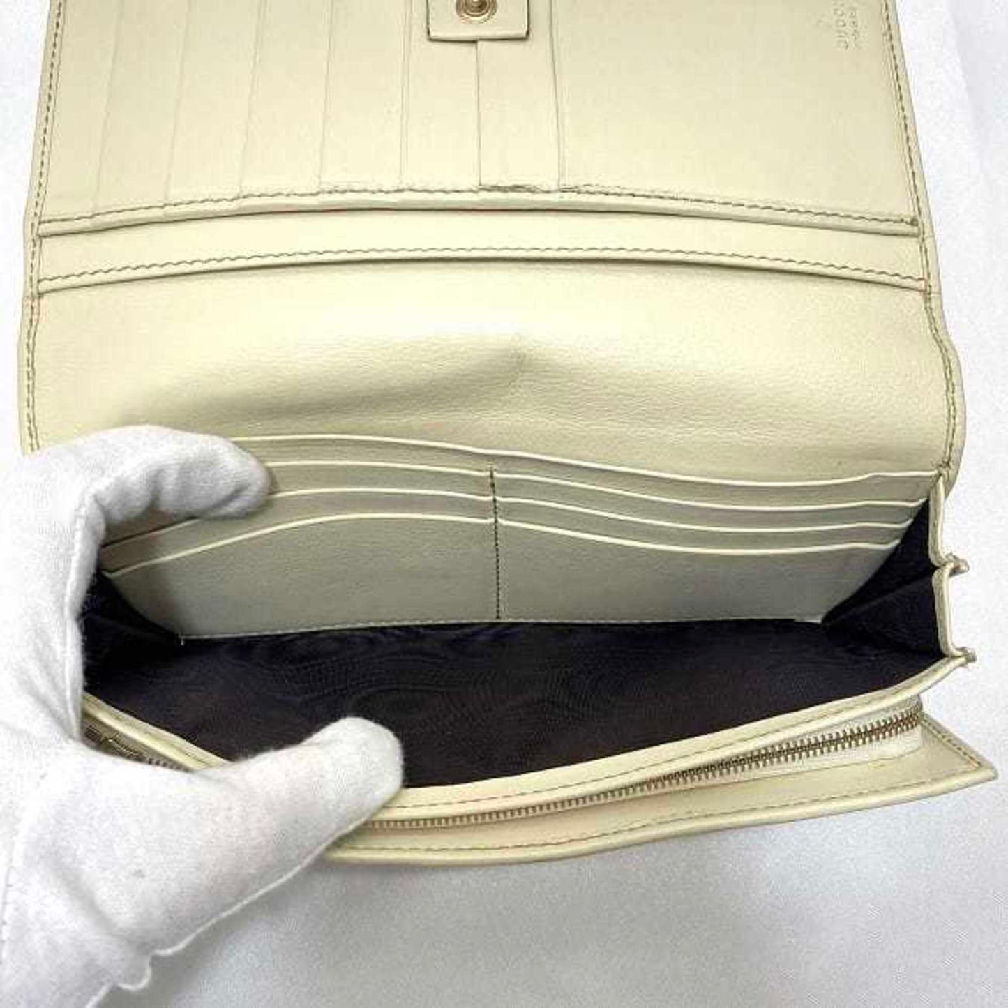 Gucci Bifold Long Wallet Beige White Brown Gold New Bullitt 204836 Gg Canvas Leather Gucci