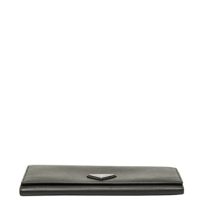 Prada Triangle Logo Plate Long Wallet Black Leather