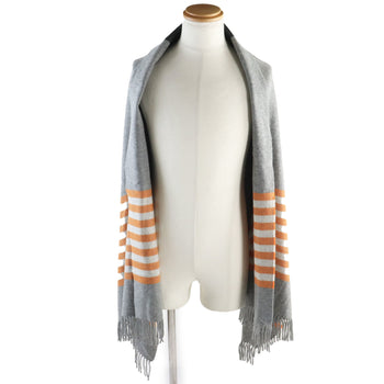 Hermes 100% Cashmere Blanket With Leather Tag And Fringe