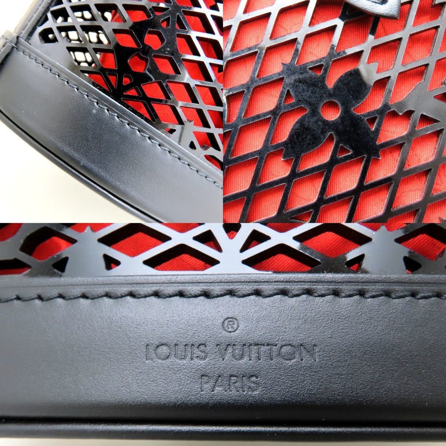 Louis Vuitton Louis Vuitton Monogram Lace Bucket Pm M20352 Tote Bag Patent Calf Black Red 352541