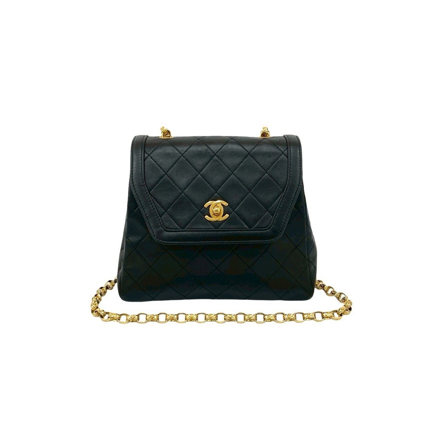 Seal No. 0 Chanel Matelasse Coco Lambskin Leather Chain Shoulder Bag Pochette Black 27516