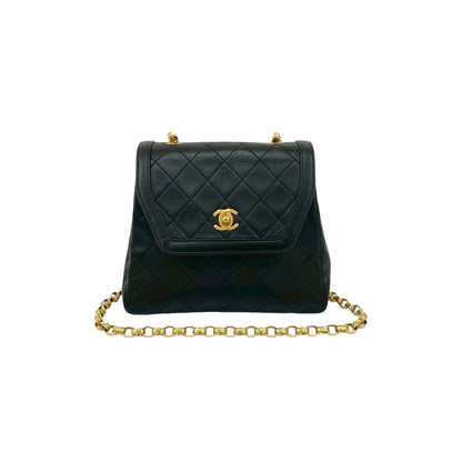 Seal No. 0 Chanel Matelasse Coco Lambskin Leather Chain Shoulder Bag Pochette Black 27516