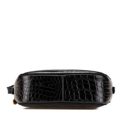Salvatore Ferragamo Vara Crocodile Embossed Crossbody Shoulder Bag Af-21 6677 Black Leather