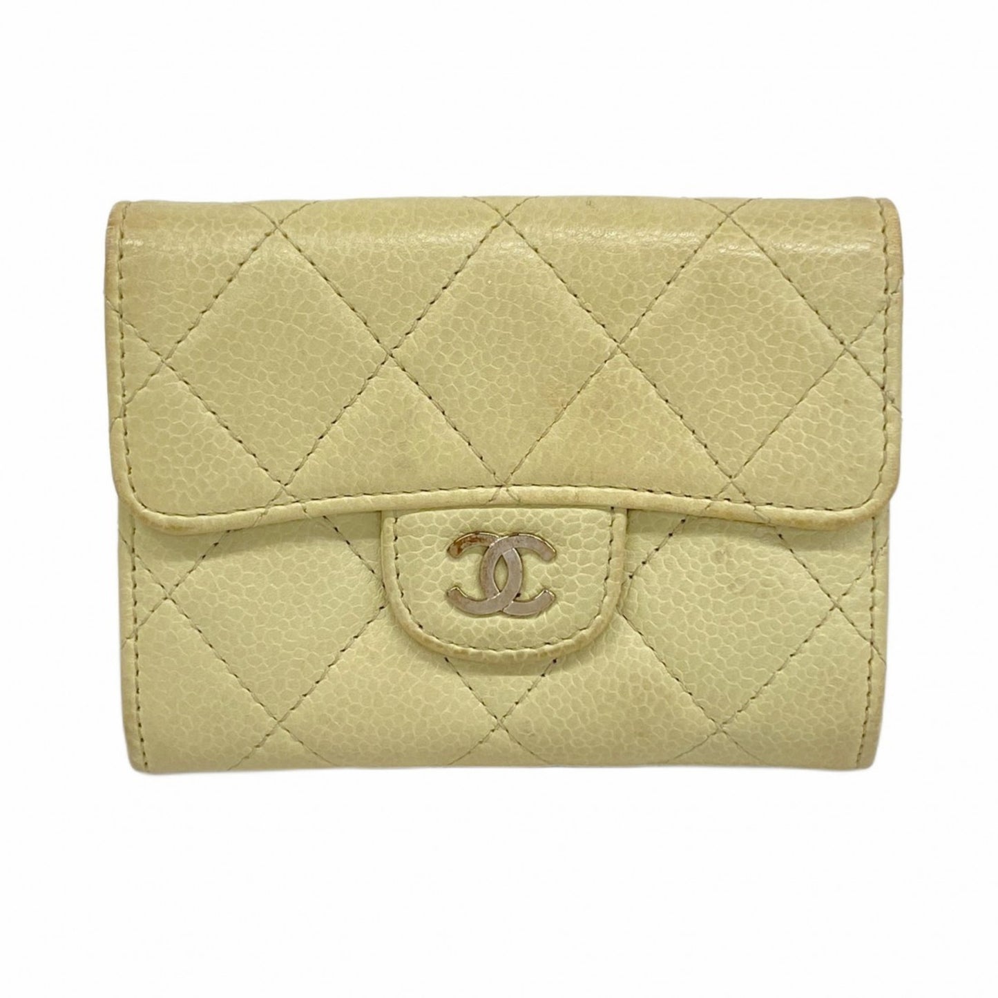 Chanel Matelasse Business Card Case In Beige Caviar Leather