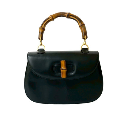 Gucci Old Gucci Bamboo Turnlock Calfskin Leather Handbag Tote Bag Black 41641